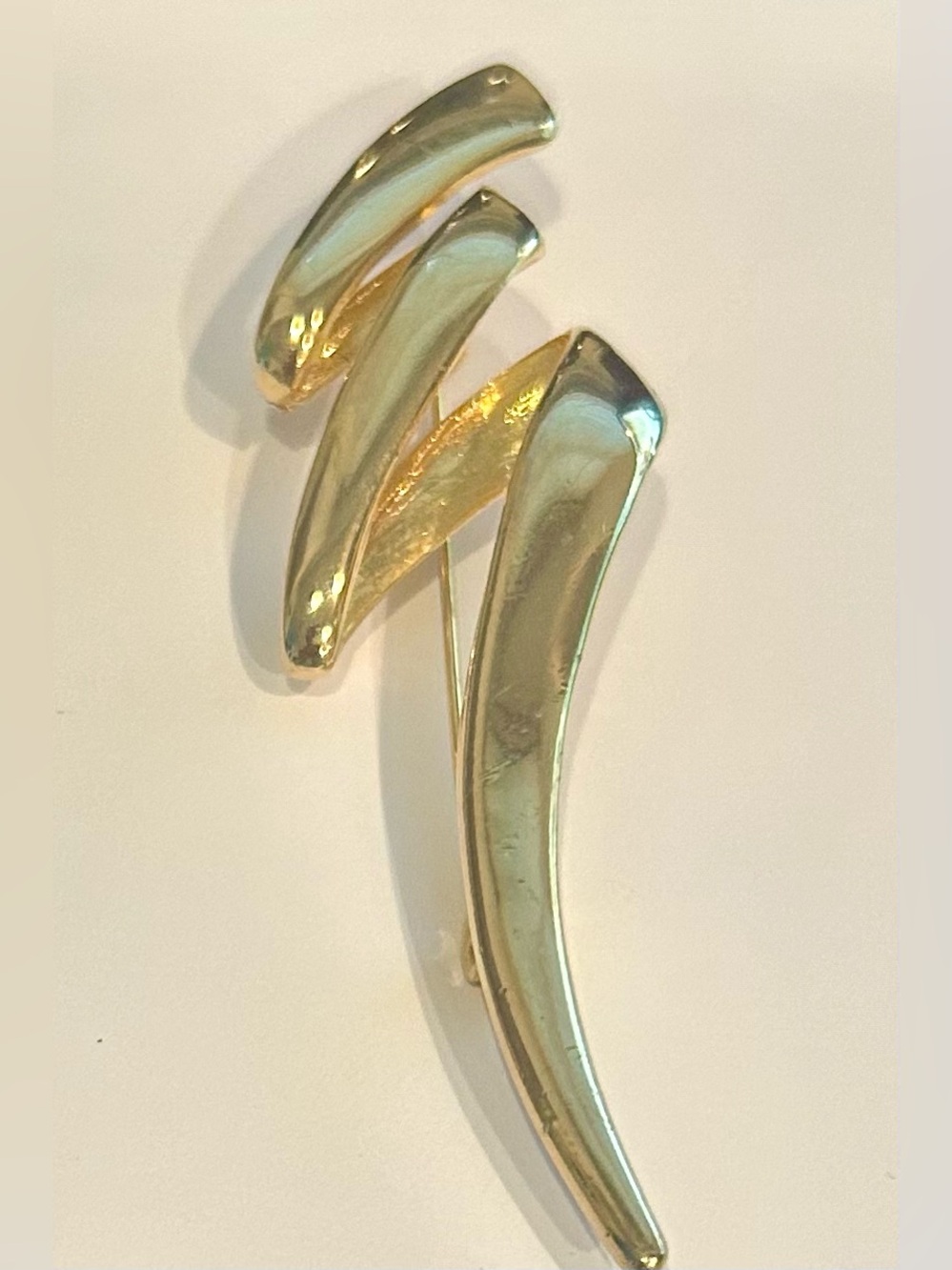 Vintage Gold Tone Squiggle Tornado Lightning Brooch 3.5" Large
